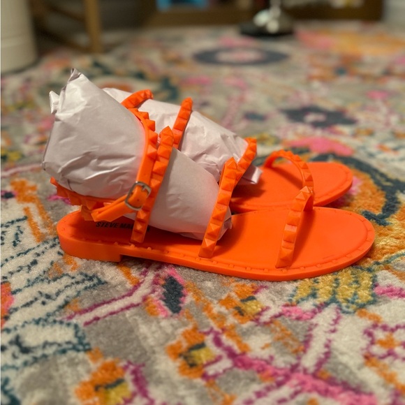 Steve Madden Women's Travel Flat Sandal - Orange Neon Sandals - Picture 7 of 10